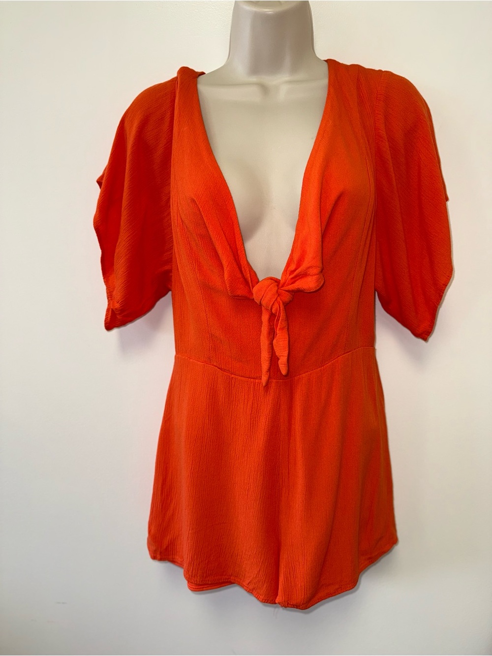 Louna (Small) Orange Romper with Tied Front & Open Back